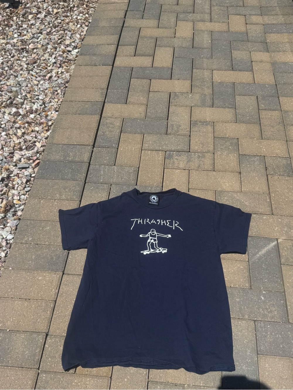 Thrasher Navy Crew Neck Tee with White Chest Graphic